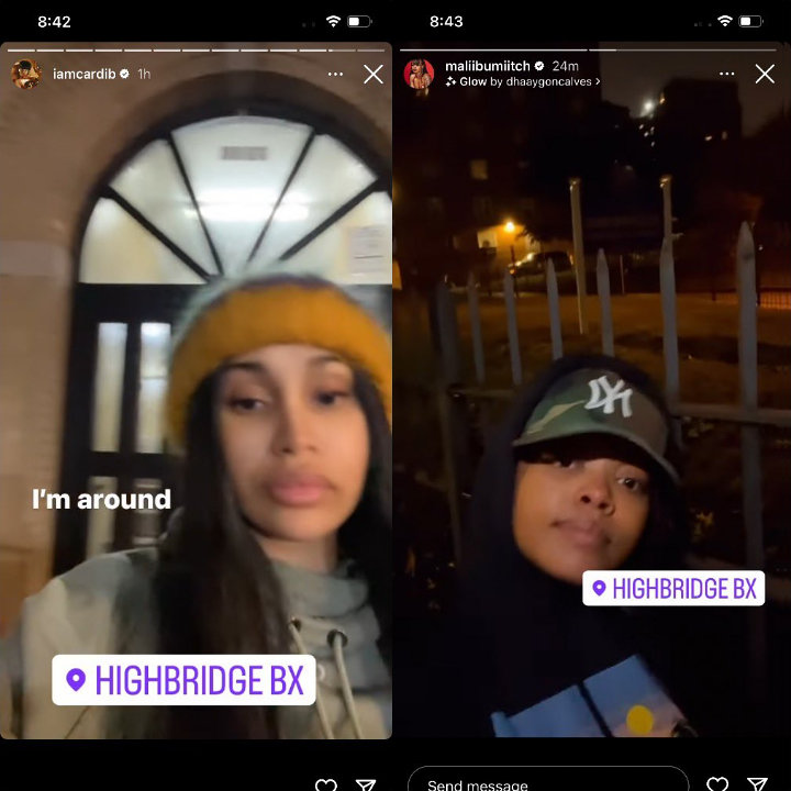 Cardi B and Maliibu Miitch's IG Stories