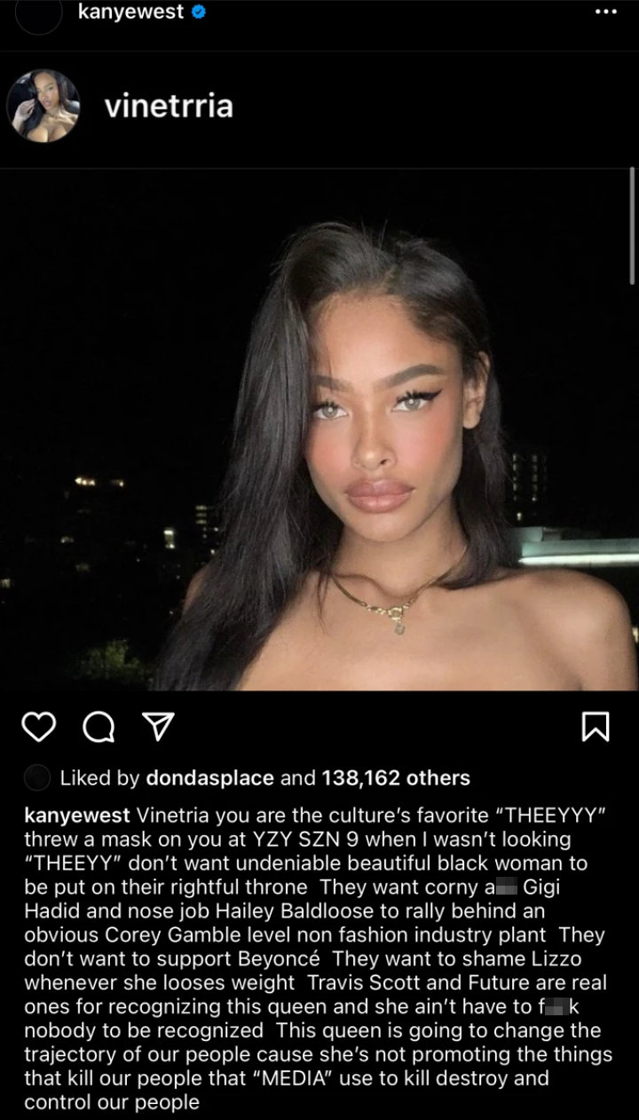 Kanye West's Instagram post