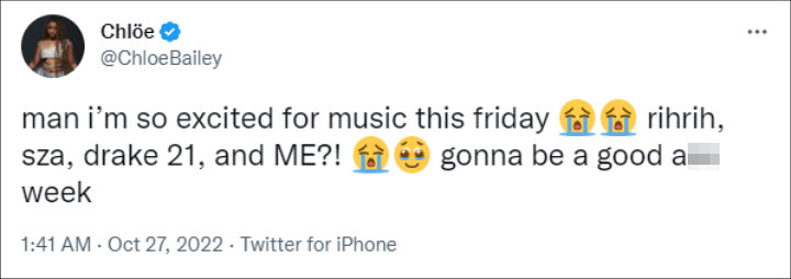 Chloe Bailey's tweet