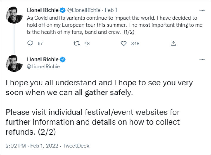 Lionel Richie's tweets