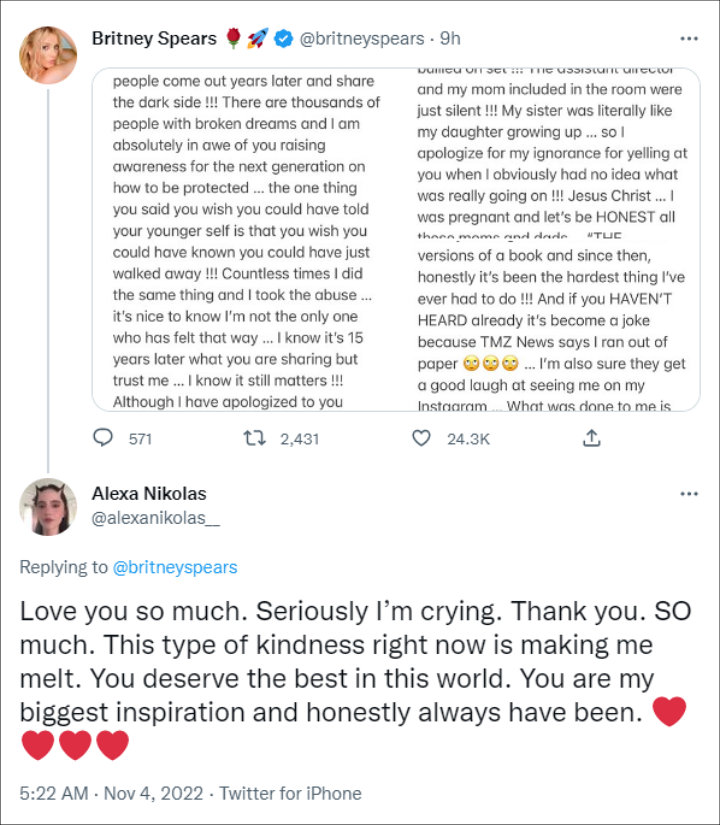 Alexa Nikolas' Reply to Britney Spears' Apology