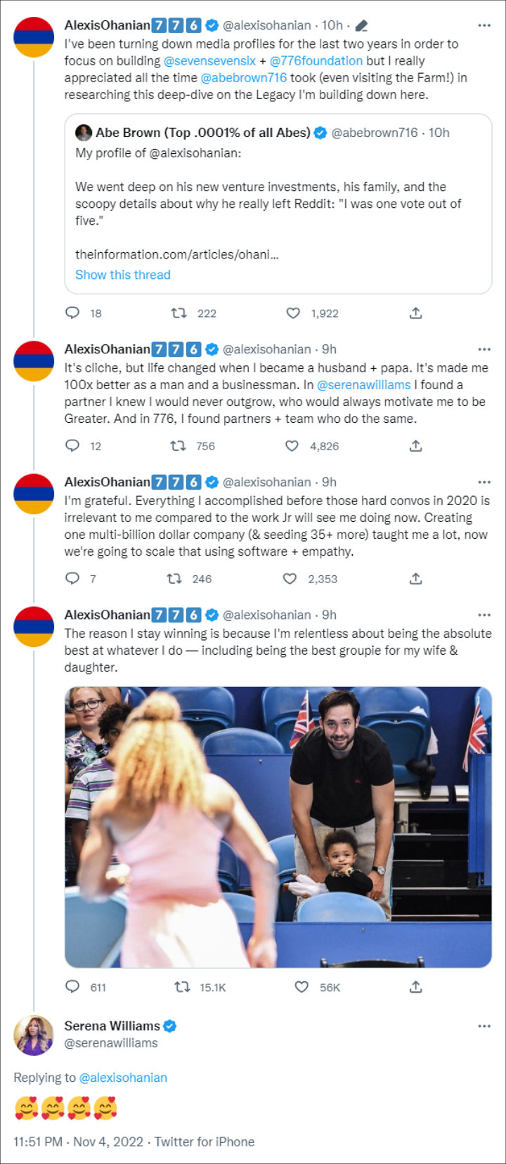 Serena Williams Tweets Support to Alexis Ohanian