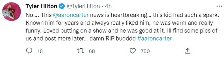 Tyler Hilton reacts to Aaron Carter's death