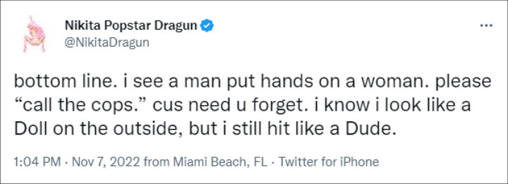 Nikita Dragun's tweet