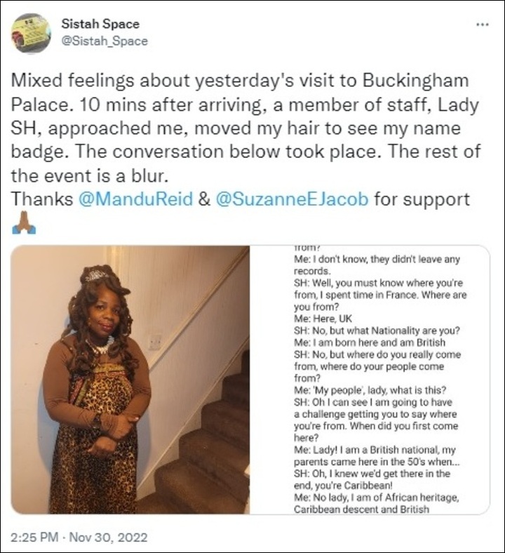 Ngozi Fulani shares an awkward conversation with Buckingham Palace aide