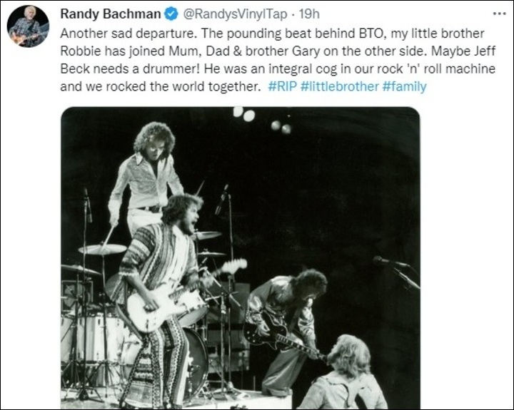 Robbie Bachman's death is announced by his brother