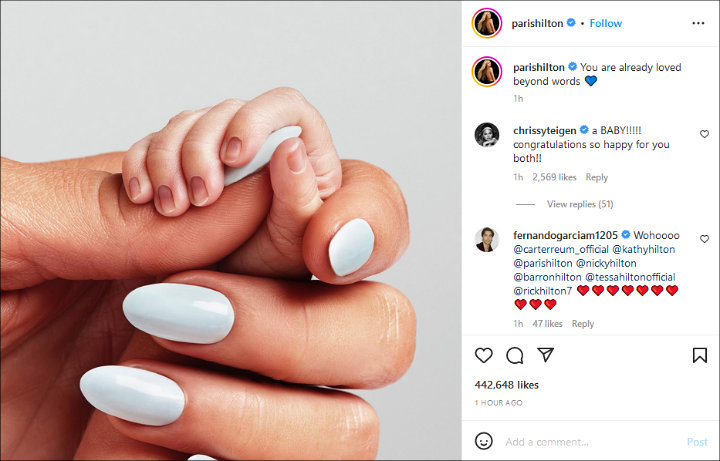 Paris Hilton's Instagram post