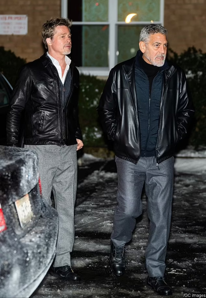 Brad Pitt and George Clooney on 'Wolves' Set
