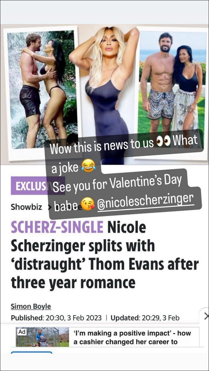 Thom Evans denies split from Nicole Scherzinger