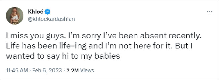 Khloe Kardashian's tweet