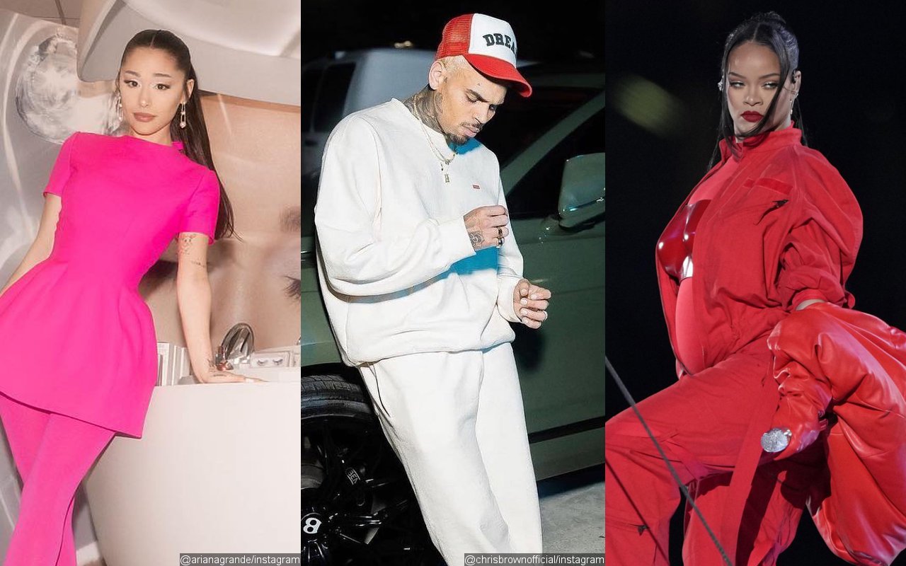 Ariana Grande and Chris Brown React to Rihanna's Pregnancy-Revealing Super Bowl Performance