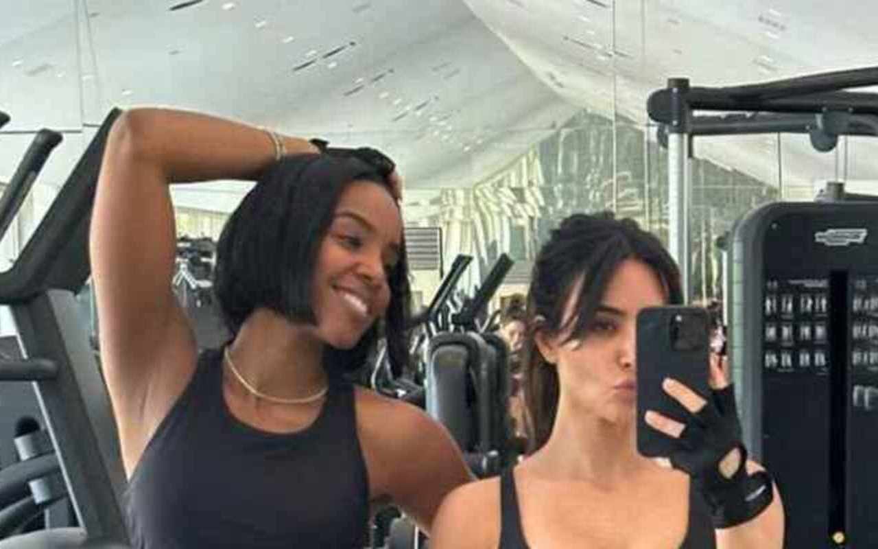 Kim Kardashian and Kelly Rowland Twinning in Gym