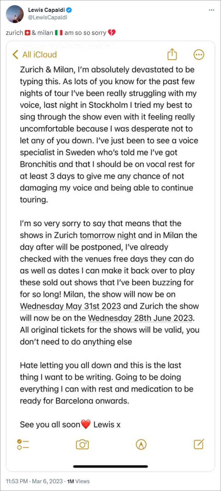 Lewis Capaldi's Tweet