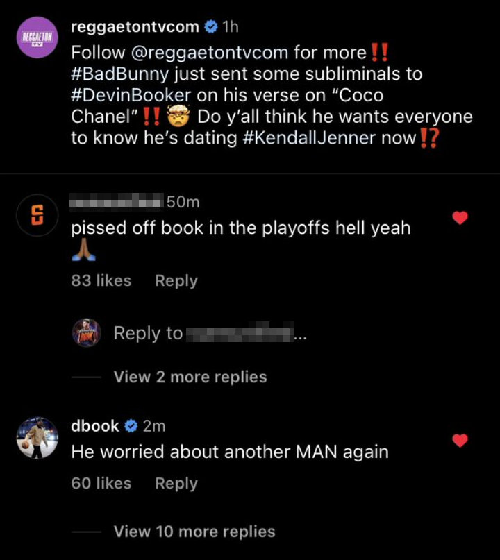 Devin Booker's Instagram comment