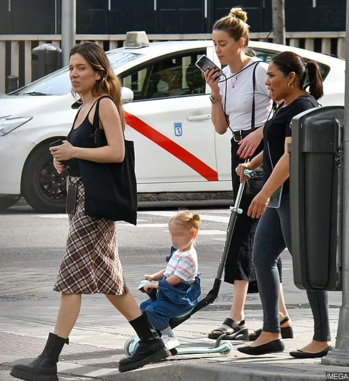 Amber Heard and Daughter Oonagh in Madrid