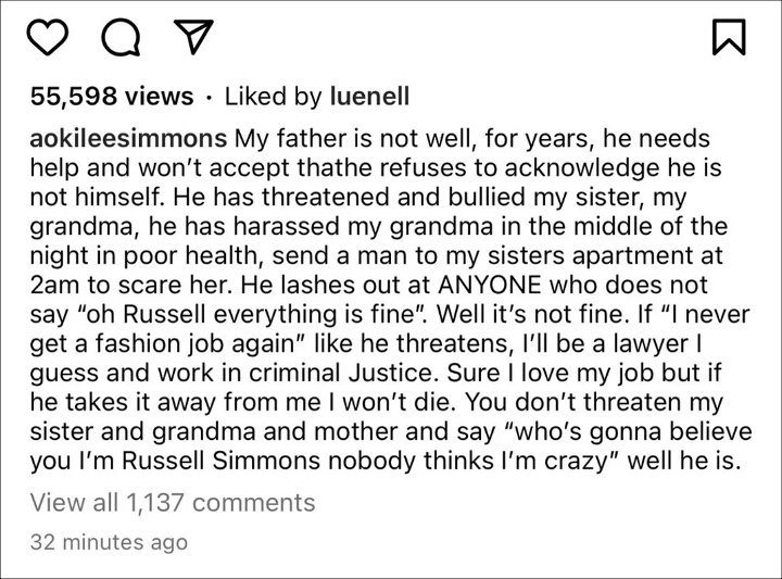 Aoki Simmons' IG Caption