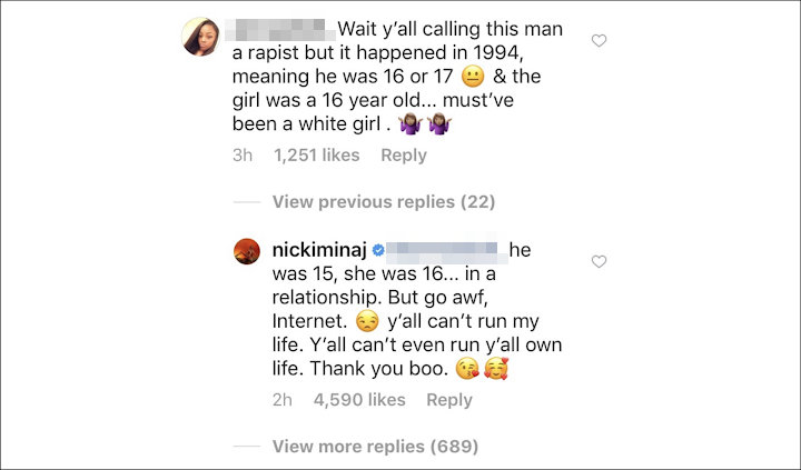 Nicki Minaj's IG Comment