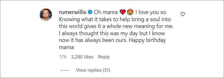 Rumer Willis' Comment on Demi Moore's Post