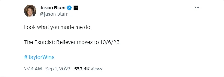 Jason Blum's Tweet