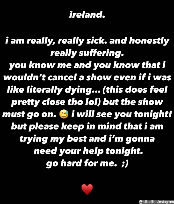 Billie Eilish's IG Story