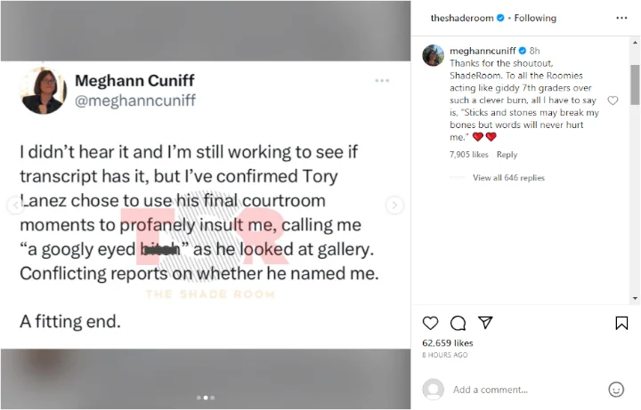 Meghann Cuniff's Comment on Tory Lanez's Insult at Her