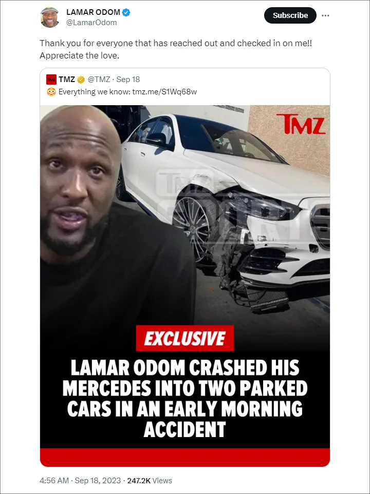 Lamar Odom tweet