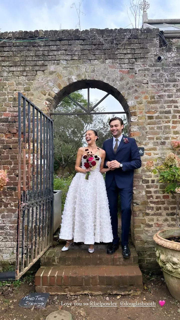 Douglas Booth and Bel Powley pose after ceremony