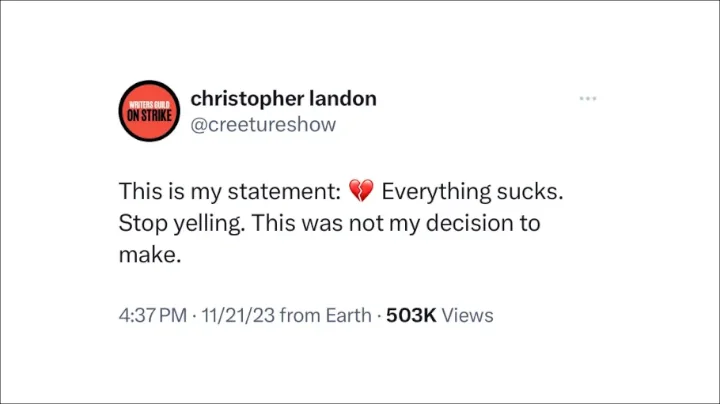 Christopher Landon's Tweet