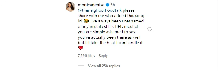 Monica's IG Comment