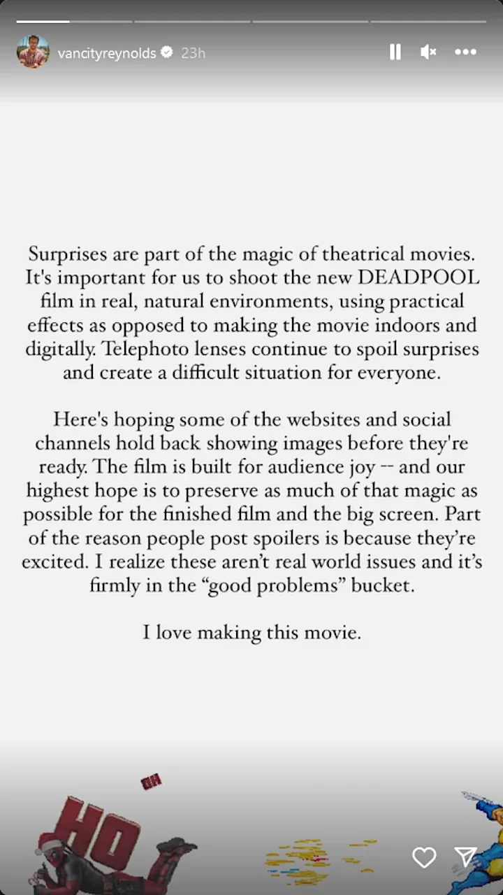 Ryan Reynolds' IG Story