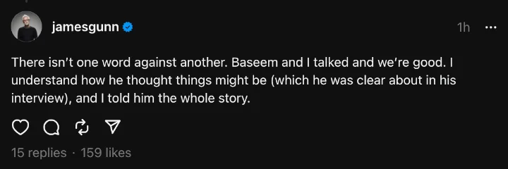 James Gunn's Threads Post #2