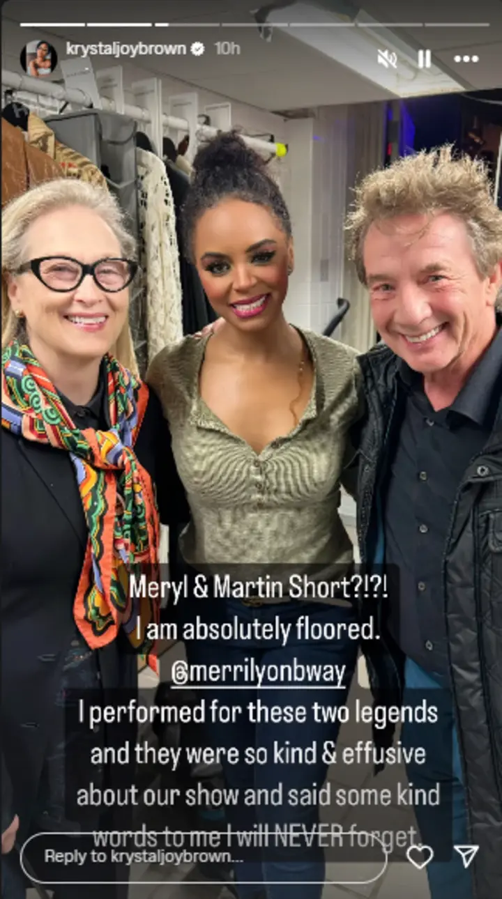 Meryl Streep and Martin Short take a picture with Broadway cast