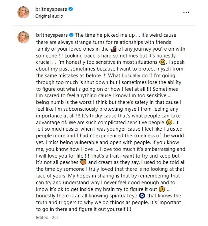 Britney Spears' IG Caption
