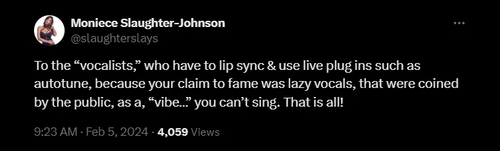 Moniece Slaughter Tweet