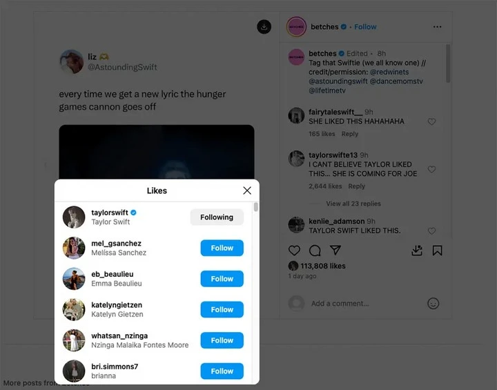Taylor Swift likes shady post about Joe Alwyn