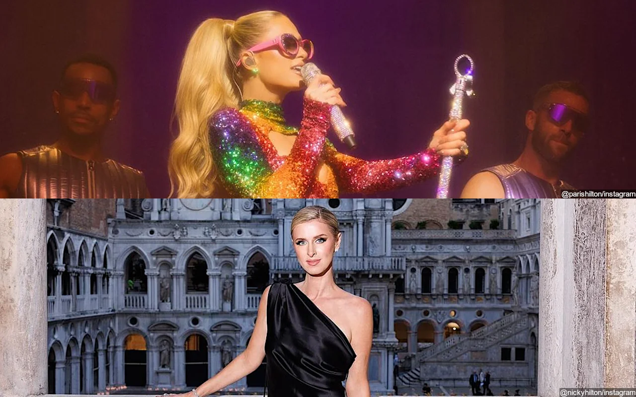 Paris Hilton and Sister Nicky Match in Sparkling Outfits at Alice + Olivia Pride Party
