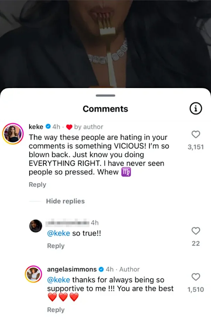 Comments on Angela Simmons' IG Post