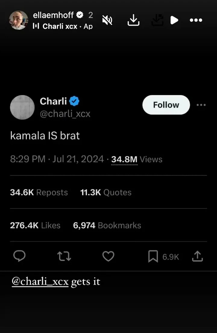Ella Emhoff responds to Charli XCX calling Kamala Harris a 'brat'