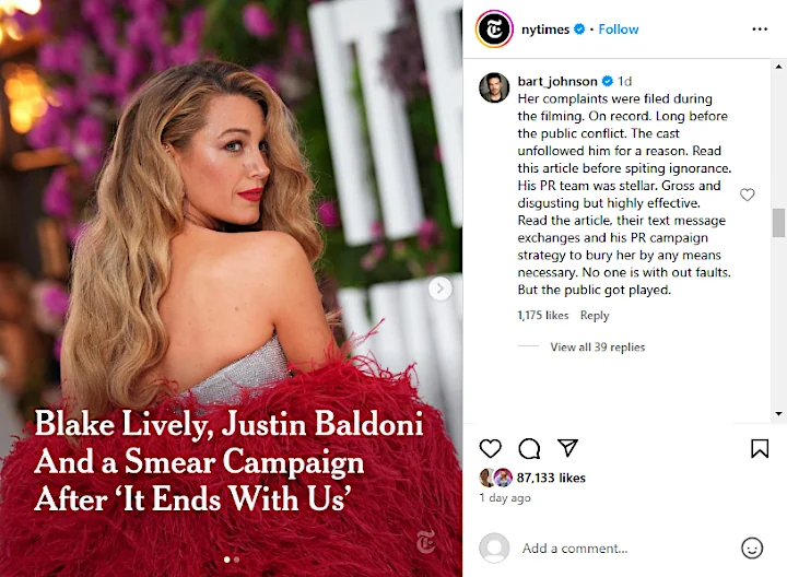 Bart Johnson's Statement in Defense of Blake Lively