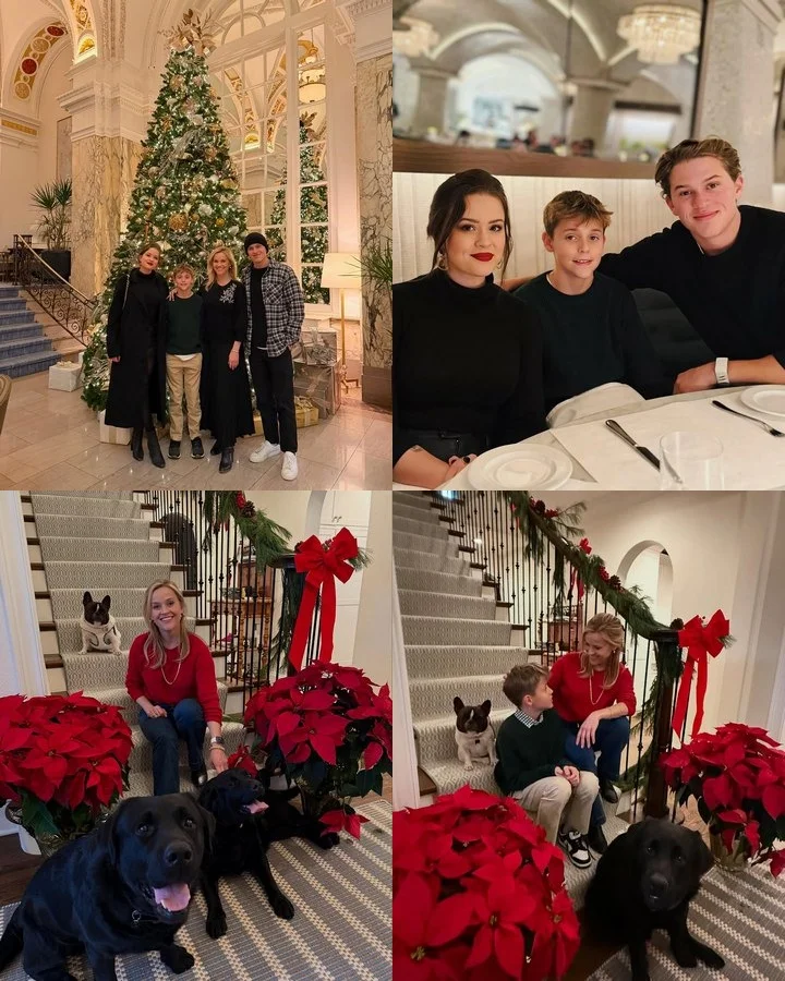 Reese Witherspoon and her children in a Christmas photos.