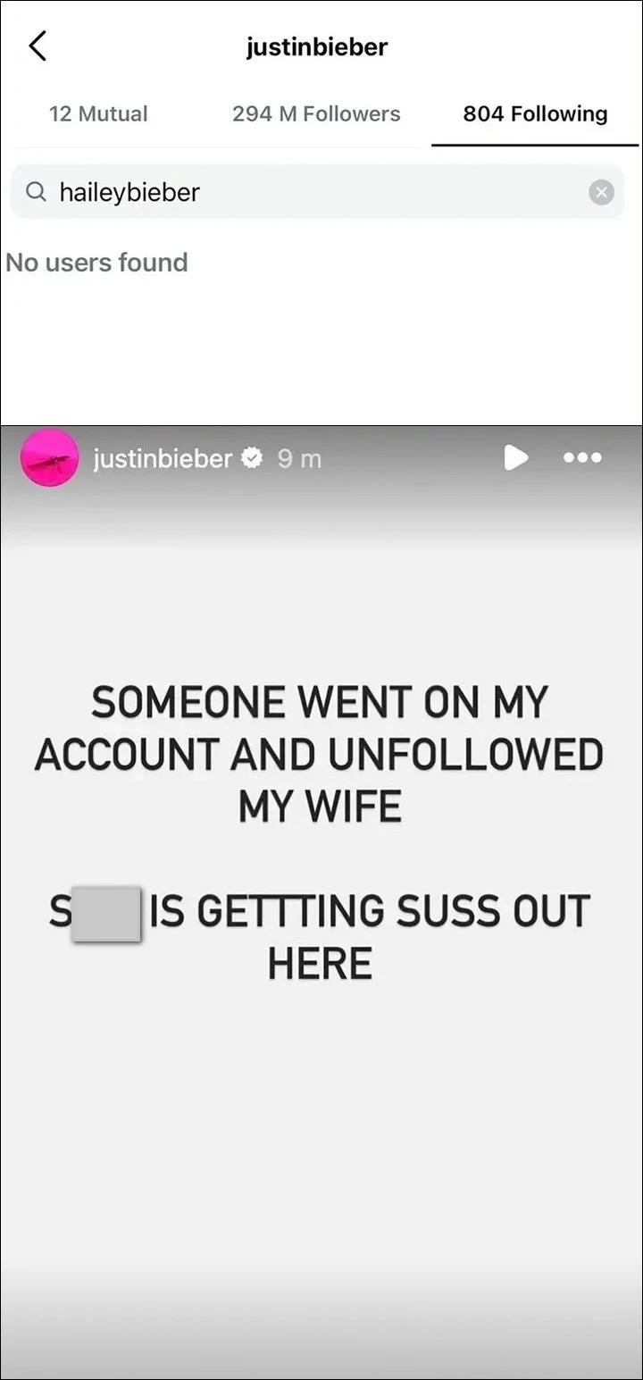 Justin Bieber unfollowed his wife on Instagram
