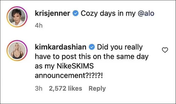 Kim Kardashian calls out Kris Jenner on Instagram