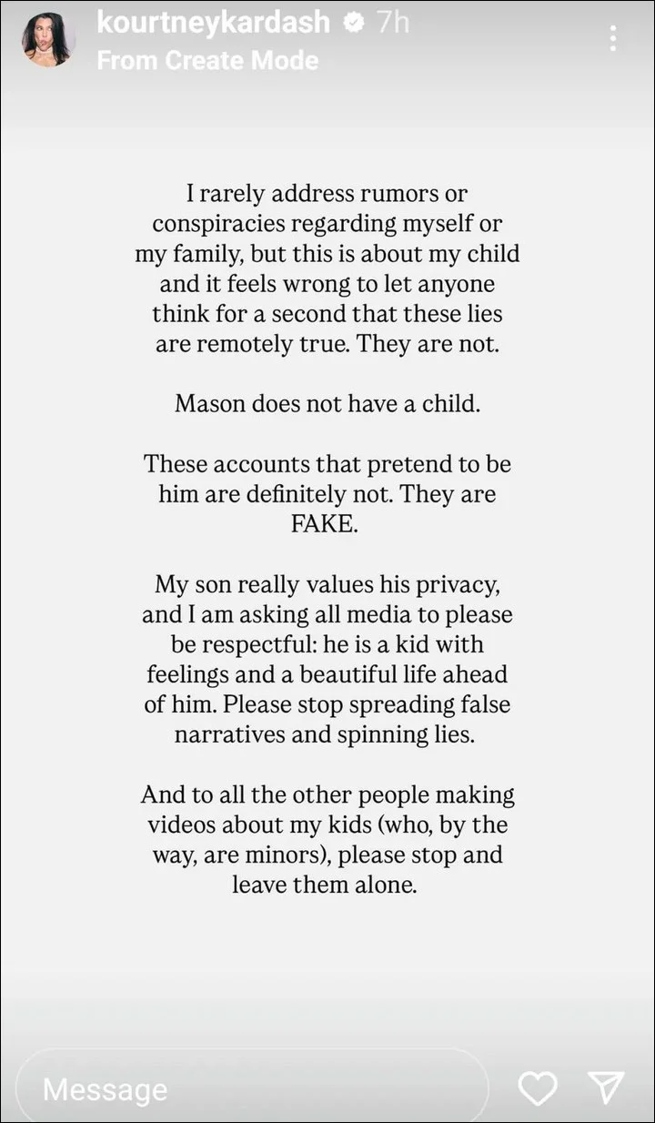 Kourtney Kardashian slams Mason Disick baby rumors