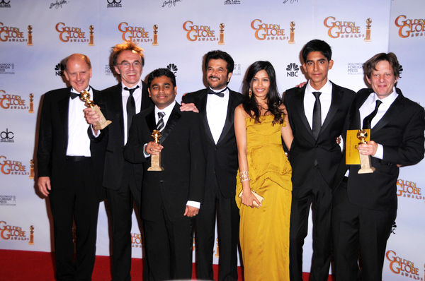 Anil Kapoor, Danny Boyle, Dev Patel, Freida Pinto<br>66th Annual Golden Globes - Press Room