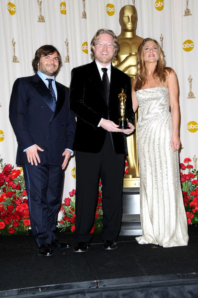 Jack Black, Andrew Stanton, Jennifer Aniston<br>81st Annual Academy Awards - Press Room