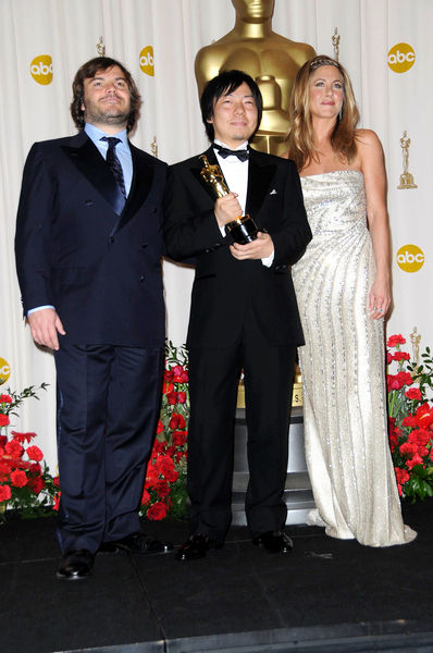 Jack Black, Kunio Kato, Jennifer Aniston<br>81st Annual Academy Awards - Press Room