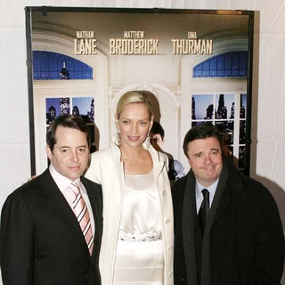 Uma Thurman;Matthew Broderick;Nathan Lane; in The Producers New York City Movie Premiere - Inside Arrivals