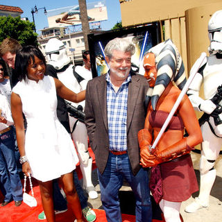George Lucas;Mellody Hobson; in Star Wars: The Clone Wars U.S. Premiere - Arrivals