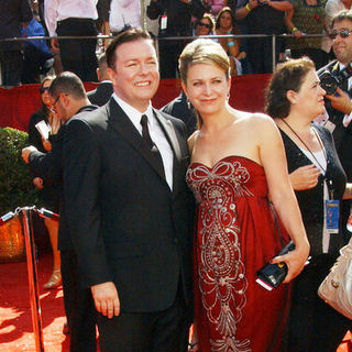 Ricky Gervais;Jane Fallon; in 60th Primetime EMMY Awards - Arrivals