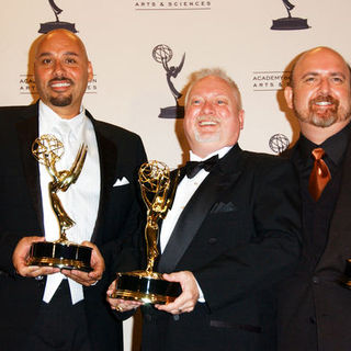 David DeLeon;Todd McIntosh;Steven E. Anderson; in 61st Annual Primetime Creative Arts Emmy Awards - Press Room